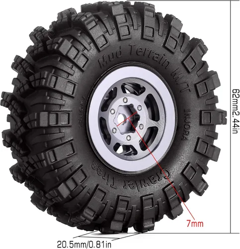 Miniatura 2 de INJORA 1.0 Neumáticos Crawler Mud Terrain Neumáticos para SCX24 TRX4M A24 Axial 1/24 1/18 Piezas de actualización sobre orugas (negro y gris)