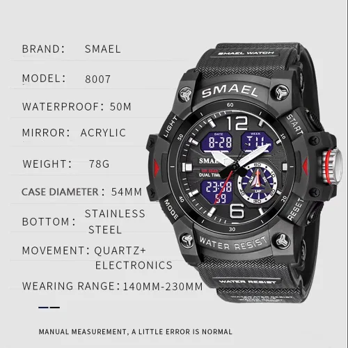 Miniatura 5 de SMAEL Reloj de pulsera militar para hombre, resistente al agua, para exteriores, deportivo, con fecha, multifunción, LED, con alarma y cronómetro