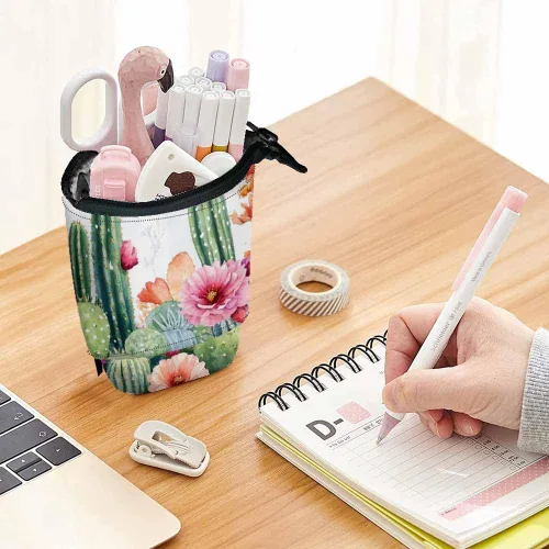 Miniatura 6 de Swono Estuche de lápices florales de cactus con flores tropicales brillantes, rosas, cactus, acuarela, estuche para lápices, estuche para lápices