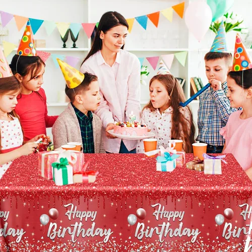 Miniatura 2 de Paquete de 3 Manteles de Feliz Cumpleaños Manteles Negros y Dorados Cubierta de Mesa de Plástico Mantel Rectangular de Cumpleaños para Mujeres
