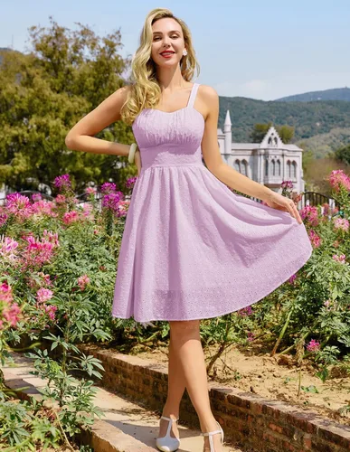 Miniatura 3 de Belle Poque Vestido vintage sin mangas para mujer, diseño floral, fruncido, lindo, acampanado, con vuelo, largo hasta la rodilla