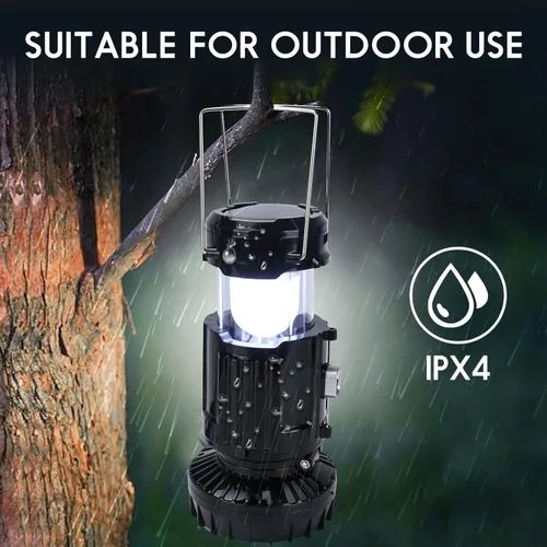 Miniatura 6 de Linterna Solar Portátil con Ventilador Recargable Actualizada 2025 - Linterna LED de Campamento Plegable y Liviana para Cortes de Energía, Linterna