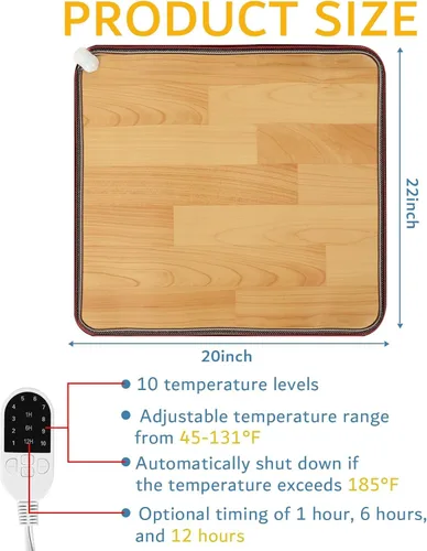 Miniatura 3 de QOUBAI Alfombra Calefactora de Suelo de PVC de 110V Calentador para Calentador de Pies Debajo del Escritorio 22 x 20 Pulgadas Almohadilla Térmica
