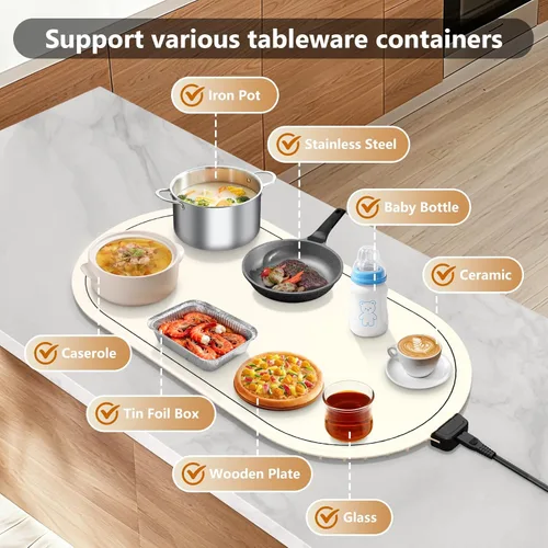 Miniatura 3 de seenlast Tapete de calentamiento para alimentos con temporizador de temperatura ajustable, calentadores de alimentos de silicona de calentamiento
