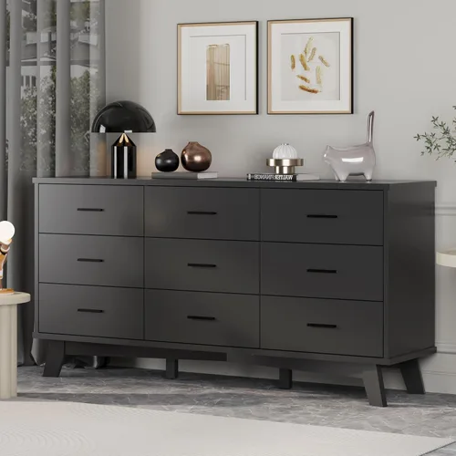 Miniatura 10 de Xixini Cómoda para dormitorio, cómoda moderna de 6 cajones con base resistente en forma de X, organizador de almacenamiento de ropa doble de madera