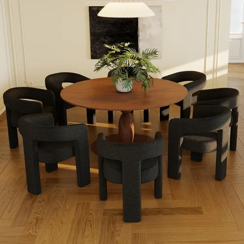 Miniatura 26 de Silla de Comedor Moderna de Chenilla Tipo Barril Tapizada en Tela, Silla de Comedor con Brazo, Cómoda Silla Auxiliar de Acento para Cocina/Sala