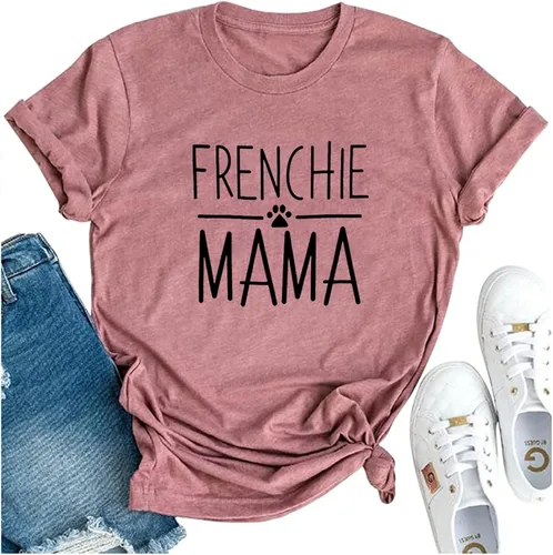 Frenchie Mamá Camisa Perro Mamá Divertido Gráfico Tees Mujeres Letra Impresión Casual Manga Corta Camiseta Tees Tops