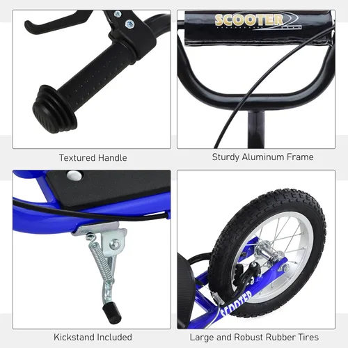 Miniatura 6 de Aosom Youth Scooter Kick Scooter for Kids 5+ with Adjustable Handlebar 16" Front and 12" Rear Dual Brakes Inflatable Wheels Azul