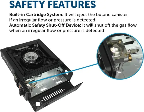 Miniatura 7 de Flame King YSNVT-505-B Estufa de campamento de gas butano y propano de combustible dual con un solo quemador, portátil e ideal para cocinar al aire
