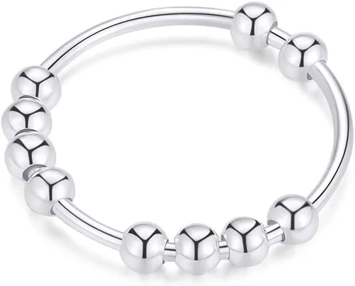 Anillos de Plata de Ley 925 Anillos para la Ansiedad Anillo Fidget para Mujeres y Hombres Chapado en Oro de 14k Anillo Spinner para el Pulgar con