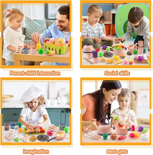 Miniatura 9 de 118 piezas de accesorios mini para cocina de juego para niños, juego de cocina de simulación con utensilios de cocina, vajilla y 2 juegos de frutas