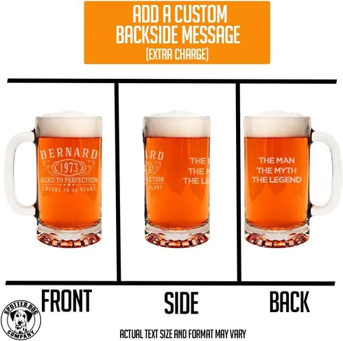 Miniatura 5 de Taza de cerveza de vidrio grabada personalizada de 16 onzas, taza de cerveza personalizada para hombres, regalos de cumpleaños 40 para hermano, taza