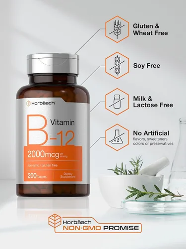 Miniatura 4 de Horbäach Vitamina B12 de 2000 mcg 200 tabletas Suplemento vegetariano Sin OMG y sin gluten
