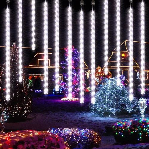 Miniatura 3 de AWQ 10 tubos con 360 luces LED de lluvia de meteoritos, luces impermeables, luces de gotas de lluvia que caen, luces de Navidad, con enchufe