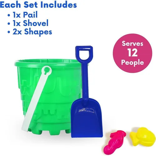 Miniatura 3 de 4E's Novelty 12 juegos de juguetes de playa, incluye 12 cubos de arena, 12 palas, 24 moldes de arena para niños, cubos de playa pequeños de 5.75