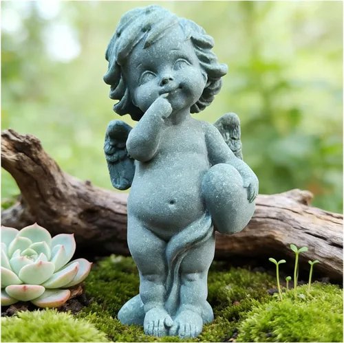 livelyfish Estatua de ángel guardián, pequeña figura de querubín rezando, alas de arenisca, escultura de ángel para acuario, hogar, decoración de