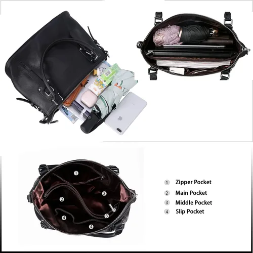 Miniatura 6 de Heshe - Bolso de mano para mujer, de piel con asa superior, bolso cruzado.
