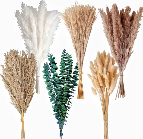 Miniatura 3 de 110 piezas de decoración bohemia de hierba de pampa, pompas secas naturalmente, colas de conejo, flores secas y eucalipto seco. Perfecto para bodas