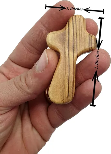 Miniatura 4 de Zuluf 50 Pequeñas Cruces de Mano de Madera de Olivo Fábrica de Belén Cruces de Madera de Olivo de Meditación de Mano de Belén Israel 6cm / 2.5