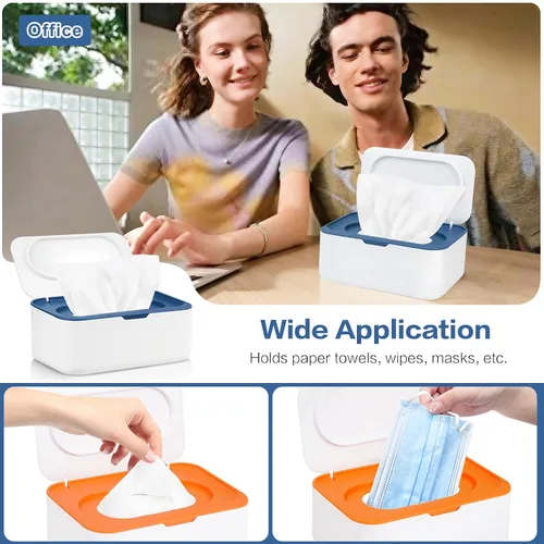 Miniatura 8 de 2 dispensadores de toallitas reutilizables, contenedor de toallitas recargable, fácil de abrir y cerrar con tapa, para baño, bebé, guardería, Azul +