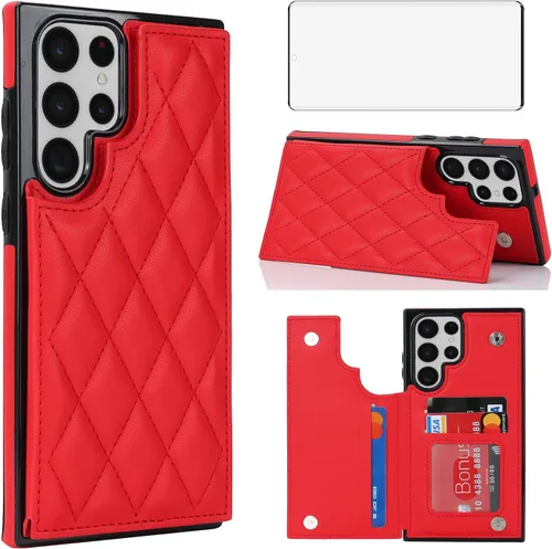 Miniatura 9 de Asuwish Funda de teléfono para Samsung Galaxy S22 Ultra 5G con protector de pantalla de vidrio templado y soporte de tarjeta de crédito RFID de Oro