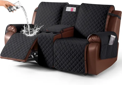 Miniatura 15 de KinCam Funda 100% Impermeable para Loveseat Reclinable con Consola, Fundas Antideslizantes para Sofá Reclinable de 2 Asientos, Funda para Sofá