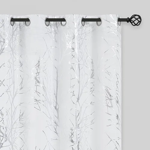 Miniatura 11 de FMFUNCTEX Cortinas de lino semitransparentes para dormitorio, cortinas azules y blancas de 84 pulgadas de largo para sala de estar, cortinas de Rama