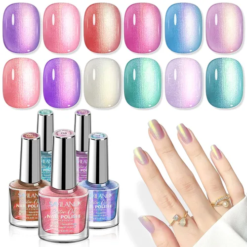 Miniatura 10 de SAVILAND Juego de esmaltes de uñas: kit regular de esmalte de uñas de secado rápido, color burdeos, rojo oscuro, morado, verde, con base de aceite