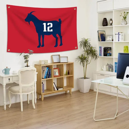 Miniatura 6 de Tom Brady #12 Bandera de cabra de 3 x 5 pies, divertido póster duradero de pared de cueva de hombre con 4 ojales de latón. Esta hermosa pancarta