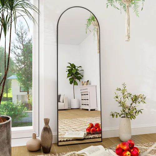 Miniatura 20 de BEAUTYPEAK Espejo de Piso de Cuerpo Completo Arqueado de 64"x21", Espejo de Longitud Completa para Colgar o Apoyar con Parte Superior Arqueada, Plata