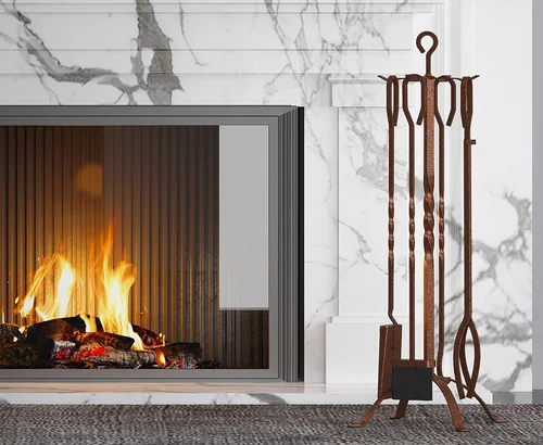 Miniatura 7 de Fire Beauty Juego de 5 herramientas para chimenea, accesorios de chimenea, soporte de herramientas con asas, herramientas para decoración