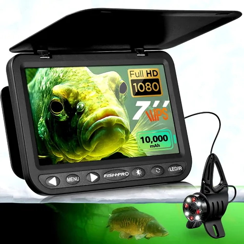 [Actualización FishPRO® 2026] Cámara de pesca submarina NO.1 HD 1080P de 7 pulgadas, IPS- con 10,000 mAh (fácil de usar), cámara de pesca en hielo