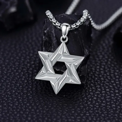 Miniatura 3 de PDTJMTG Collar judío de plata de ley con estrella de David para hombre