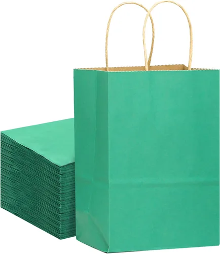 Miniatura 9 de qiqee Bolsas grandes de papel kraft con asas de 13 x 10 x 5 pulgadas, 32 bolsas de papel de regalo, bolsas de color sólido rosa brillante