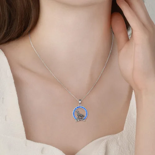 Miniatura 6 de YFN Collar de lobo, regalo para hombres y mujeres, plata de ley, ópalo y luna lobo, joyería de cumpleaños para amantes del lobo, 18+2 pulgadas