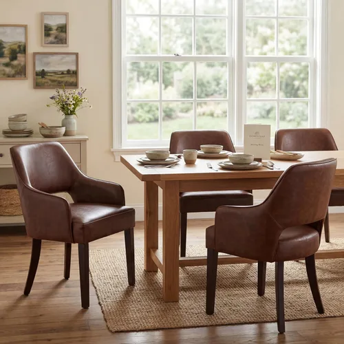Miniatura 15 de Juego de 2 sillas de comedor tapizadas de piel sintética de estilo granja para cocina con brazos, sillas laterales con acento de madera para sala