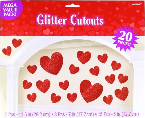 Miniatura 6 de Paquete de 20 recortes de corazón de papel con purpurina roja deslumbrante, 5, 7 pulgadas, 11.5 pulgadas (paquete de 20), perfecto para decoraciones