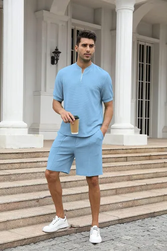 Miniatura 7 de FZNHQL Conjunto deportivo de moda para hombre, 2 piezas, casual, atlético, para correr, manga corta/larga, conjunto para hombre