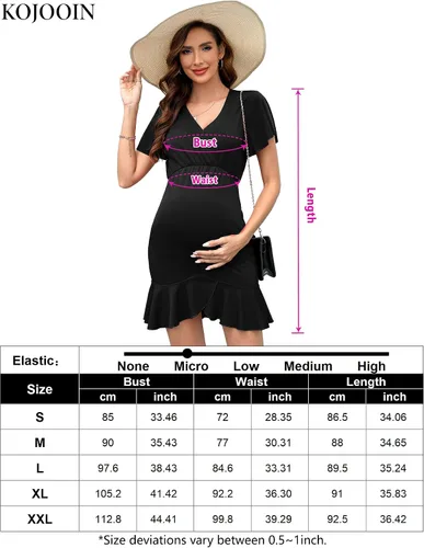 Miniatura 6 de KOJOOIN Vestido de maternidad de verano para mujer, de manga corta, con volantes, cuello en V, manga 34, vestido midi para fotografía