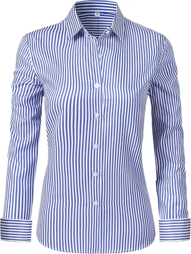 Miniatura 30 de Ruisin - Camisas supersuaves sin arrugas y con botones para mujer, unicolor, manga larga, diseño a rayas, estilo formal, blusa de vestir