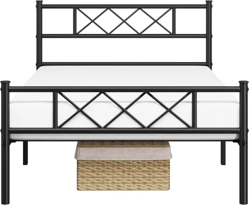 Miniatura 9 de Topeakmart Base de cama de metal negro con cabecero, base de colchón, cama de plataforma, base de cama con listones, tamaño individual