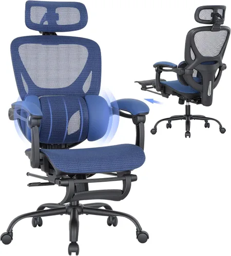 Miniatura 13 de MALOL Silla de oficina ergonómica de malla con reposapiés, silla ejecutiva de escritorio de computadora con respaldo alto con reposacabezas
