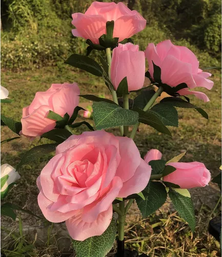 Miniatura 7 de [6 flores mejoradas] Luces de rosas artificiales alimentadas por energía solar, iluminación impermeable para decoración de jardín al aire libre
