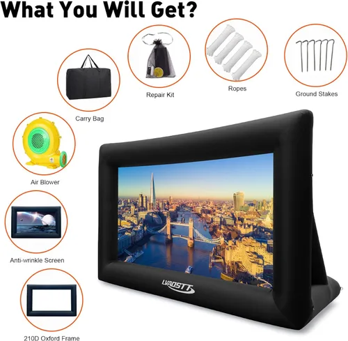 Miniatura 5 de Pantalla de Proyector Inflable, Pantalla de Película Inflable de 16 Pies para Proyector Exterior, Diseño de Una Pieza de Fácil Instalación