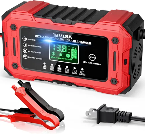 Miniatura 10 de Cargador de Batería 10A 12V Cargador de Batería de Coche Completamente Automático Inteligente con Pantalla LCD y Compensación de Temperatura