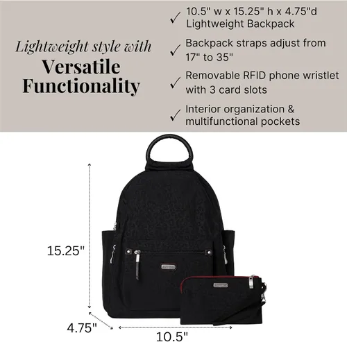 Miniatura 66 de Baggallini Mochila todo el día para mujer con pulsera de teléfono RFID, Negro, talla única