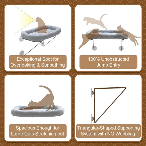 Miniatura 4 de Zakkart Percha para ventana para gatos, 100% metal apoyado desde abajo, viene con una cálida cama espaciosa para mascotas, hamaca de ventana