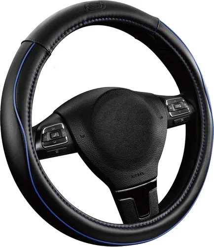 Skechers - Funda de volante de espuma viscoelástica, funda de volante de cuero microfibra con ribete deportivo de ajuste universal de 14" 1/2-15"