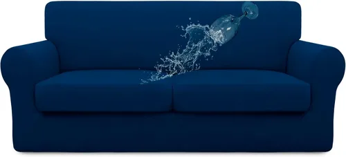 Miniatura 36 de Easy-Going Funda de sofá 100% impermeable doble de 3 piezas, elástica, suave, para perros, para sofá de 2 cojines separados, protector de muebles a