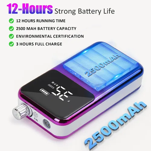 Miniatura 4 de Taladro de uñas eléctrico profesional, portátil, 35000 rpm, color degradado, lima de uñas eléctrica con pantalla LCD, taladros de uñas recargables